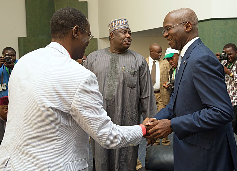 Hon Minister of Power Works  Housing Mr Babatunde Fashola SANright Minister of State Hon Mustapha Baba Shehuri middle and Managing Director Federal Mortgage  Mr Gimba Yau Kumoleft shortly before   the Opening Ceremony of the 11th Abuja Housing Show on the theme Solving Nigerias Housing Challenge through Innovative Finance and Infrastructure Solutions organized by Fesadeb Media Group at the International  Conference Centre Abuja on Monday 17th July 2017