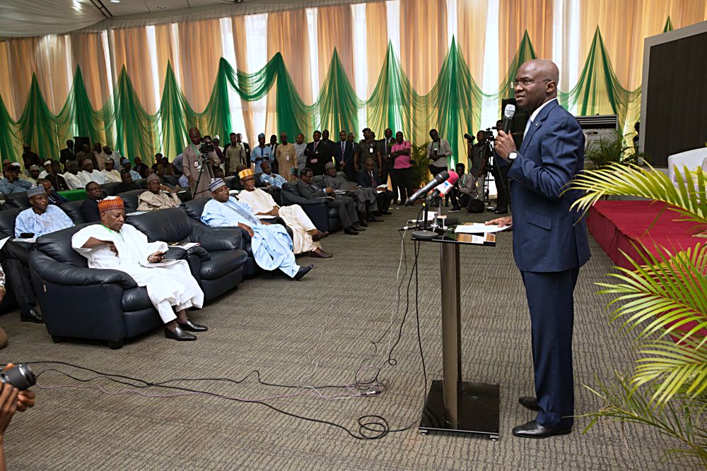 Hon Minister of Power Works  Housing Mr Babatunde Fashola SANright delivering his remarks at the Opening Ceremony of the 11th Abuja Housing Show on the theme Solving Nigerias Housing Challenge through Innovative Finance and Infrastructure Solutions organized by Fesadeb Media Group at the International  Conference Centre Abuja on Monday 17th July 2017