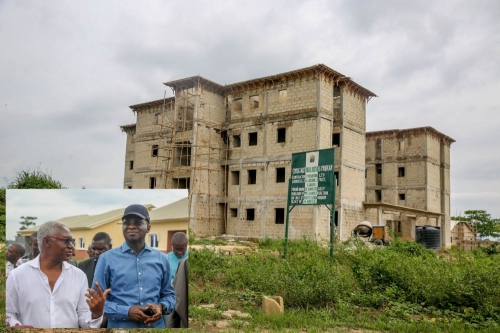 A view of the 24ApartmentCondominium under constructionINSETHon Minister of Power Works  Housing Mr Babatunde Fashola SANright and CEO Novone Consult LtdArc NyaEtok Ezekiel leftduring the HonMinisters inspection of theongoing construction of Storey Building2Bedroom and 3Bedroom Semi DetachedBungalowsunder the Federal Governments National Housing ProgrammeinIkot Ntuen Nsit  Affia Nsit Uyo Akwa Ibom State on Sunday 11th March 2018