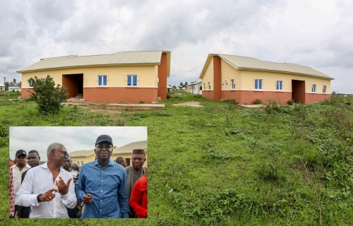 A section of the completed2Bedroom and 3Bedroom Semi DetachedBungalowsINSETHo n Minister of Power Works  Housing Mr Babatunde Fashola SANright and CEO Novone Consult LtdArc NyaEtok Ezekielleftduring the HonMinisters inspection of theongoing construction of Storey Building2Bedroom and 3Bedroom Semi DetachedBungalowsunder the Federal Governments National Housing ProgrammeinIkot Ntuen Nsit  Affia Nsit Uyo Akwa Ibom State on Sunday 11th March 2018