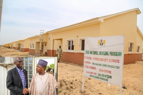 A cross section of the 2bedroom Semi Detached bungalows of the National Housing Programme in Kebbi State INSETHon Minister of Power Works  Housing Mr Babatunde Fashola SANleft and Governor of Kebbi State Sen AbubakarAtiku Baguduright during a courtesy visit to the StateGovernment House in Kebbi State on Tuesday 8thMay 2018