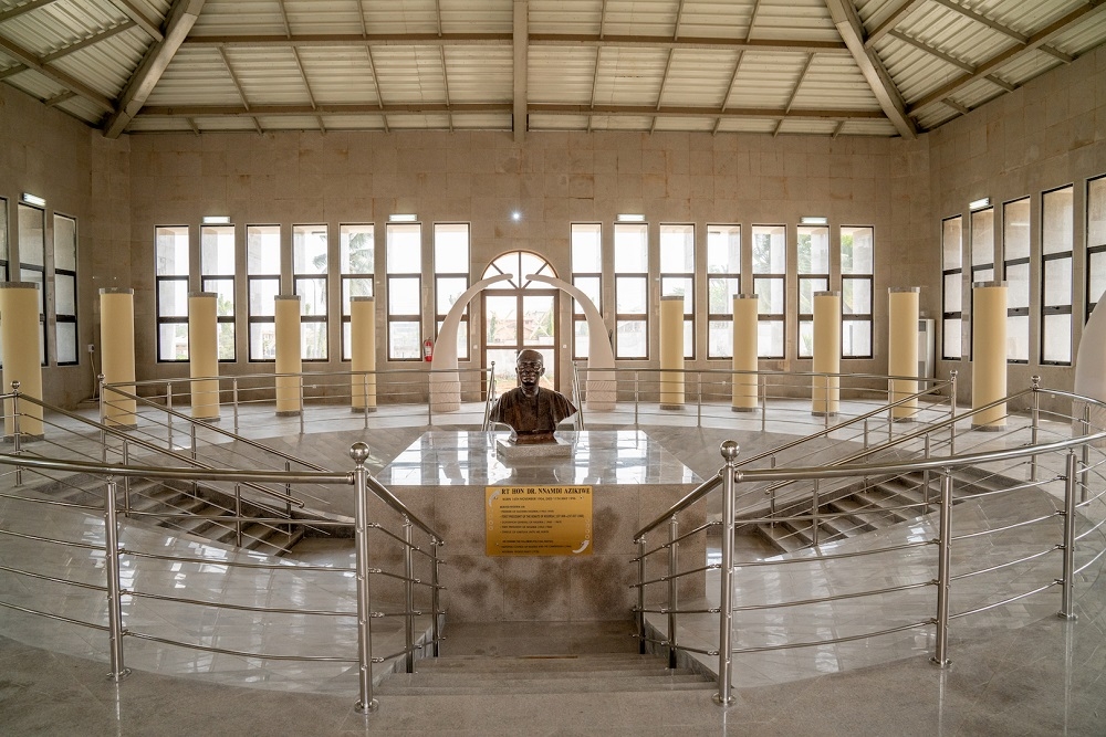 View  of the completed Zik Mausoleum within the Zik Mausoleum and Conference Centre built in honour of the first President of Nigeria   Late Rt  Hon  Nnamdi Azikiwe  in Onitsha  Anambra State during an inspection tour by the  Hon  Minister of Power  Works   Housing  Mr Babatunde Fashola  SAN and his  Labour and  Employment counterpart  Dr  Chris Ngige  on Monday 10th  December 2018