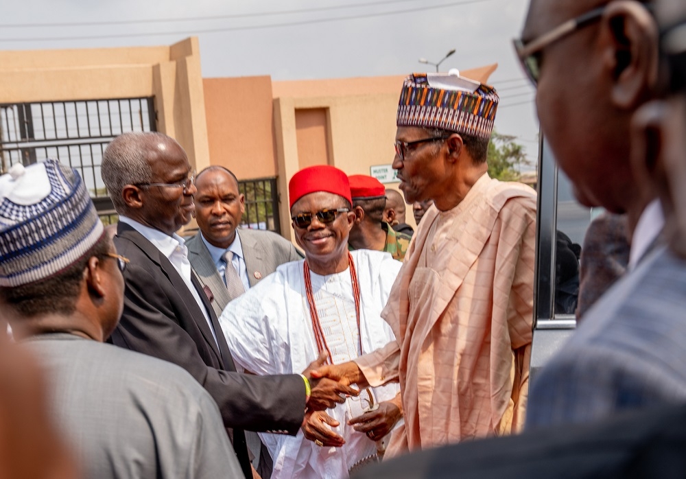 Mission Accomplished 23 Years After   President Muhammadu Buhari  right  being welcomed by Hon  Minister of Power  Works   Housing  Mr Babatunde Fashola  SAN left  and Governor of Anambra State  Chief Willie Obiano middle  shortly before the Commissioning of the Zik Mausoleum and Conference Centre  built in honour of the first President of Nigeria   Late Rt  Hon  Nnamdi Azikiwe  at the Inosi     Onira Retreat in Onitsha  Anambra State on Thursday 24th  January 2019