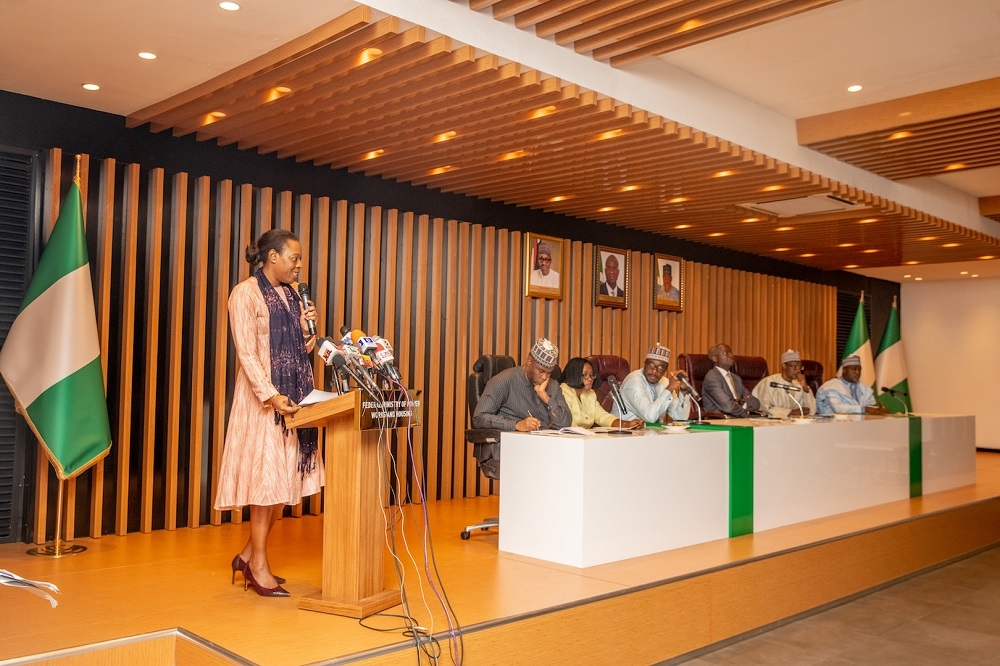 Chief Consultant on the Policy Document  Mrs  Adenike Adekanbi  during a Press briefing addressed by the  Hon  Minister of Power  Works   Housing  Mr Babatunde Fashola  SAN  on the National Public Building  Maintenance  Policy   recently approved by the Federal Executive Council   at the Ministry of Power  Works   Housing Headquarters  Mabushi  Abuja    on Thursday 31st     January 2019