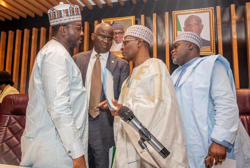 Hon  Minister of Power  Works   Housing  Mr Babatunde Fashola  SAN  2nd left     Permanent Secretary  Works   Housing  Mr Mohammed Bukar     2nd right   Chairman  Committee on Housing  House of Representatives  Hon  Mahmud Mohammed right   Deputy Chairman   Committee  on Works  Hon  Dr  Abubakar Kannike  left  shortly after   the Hon  Minister s Press Briefing on the National Public Building  Maintenance  Policy   recently approved by the Federal Executive Council   at the Ministry of Power  Works   Housing Headquarters  Mabushi  Abuja    on Thursday 31st     January 2019