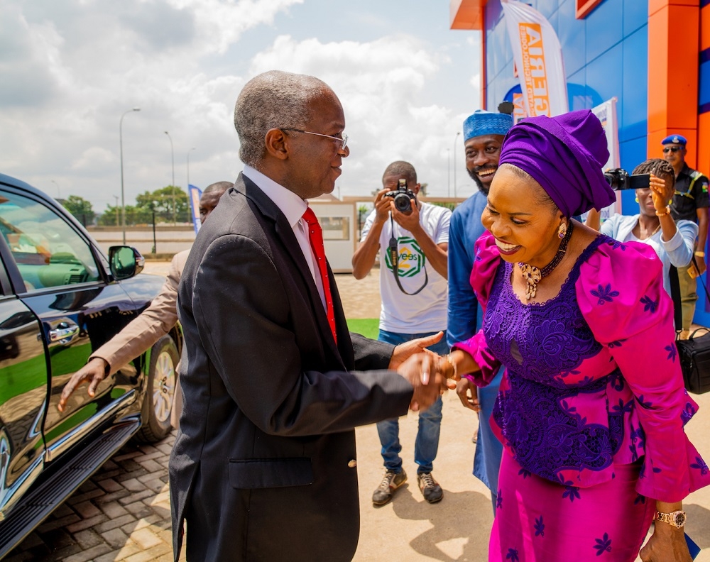 Hon  Minister of Works   Housing  Mr Babatunde Fashola SAN left  and renowned entrepreneur    Alhaja Bola Shagaya  right  shortly after  the unveiling of prefabricated assembly and installation building facility of Karmod Nigeria Limited at Plot 3075  along Kubwa Expressway  Abuja on Tuesday 15th October 2019