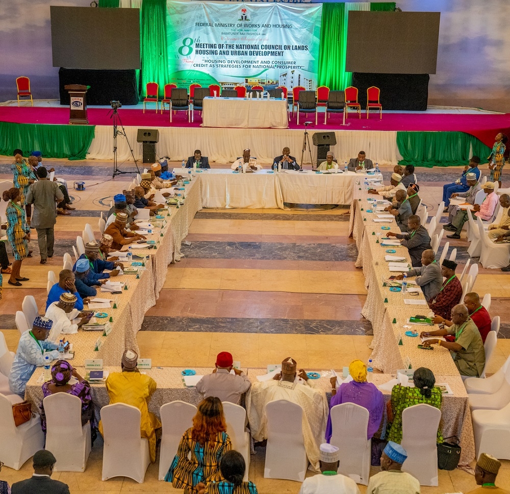 Hon  Minister of Works   Housing  Mr Babatunde Fashola SAN middle far right   presiding over    the 8th Meeting of the National Council on Lands  Housing and Urban Development with the theme   Housing Development and Consumer Credit as Strategies for National Prosperity   held at the Main Auditorium  Chida Hotel   Utako District  Federal Capital Territory  Abuja on Thursday 7th  November 2019