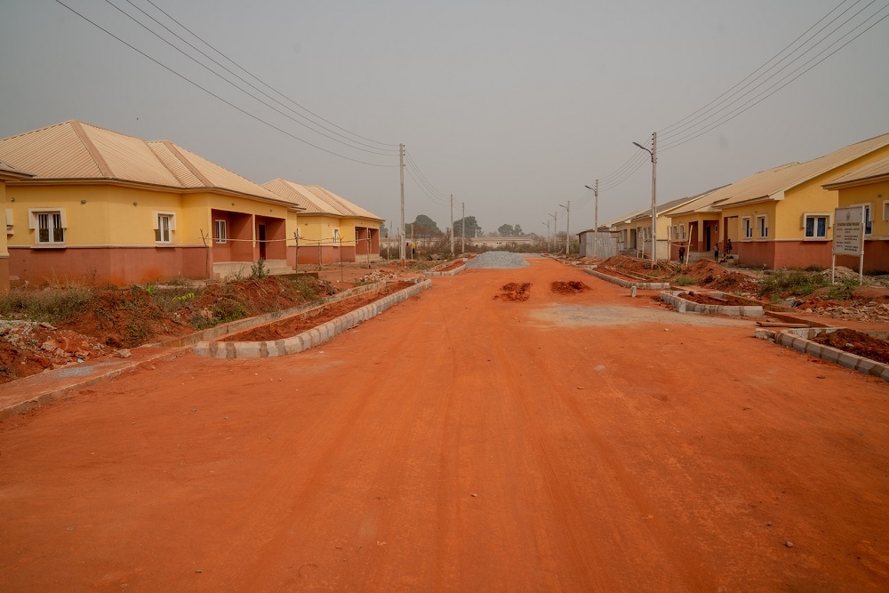 Cross section  of the 2  bedroom Semi Detached bungalows at the National Housing Programme Site of the Federal Government in Anambra State during  during an   inspection tour by the  Hon  Minister of Works   Housing  Mr Babatunde Fashola  SAN  on Tuesday  11th February 2020