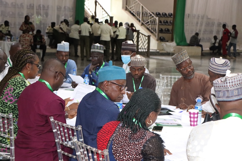 L – R. Director Urban and Regional Dev. Department, Dr. Olakunde Akinola, Mr. Kolapo Raheem, Director, Planning, Research and Statistics, Permanent Secretary, Federal Ministry of Works and Housing, Mr. Mahmuda Mamman, Mallam Rabiu Yunusa, Permanent Secretary, Kaduna State Ministry of Housing and Urban Development, Mrs. Lucy Uzodima, Director Public Building and Housing Development and Director, Engineering Services Dept, Engr. Cyril Onyeneke at the 12th Meeting of the National Council on Lands, Housing and Urban Development holding at Umaru Musa Yar Adua Conference Centre, Independence Way, Kaduna, Kaduna State on the 13th – 17th November, 2023