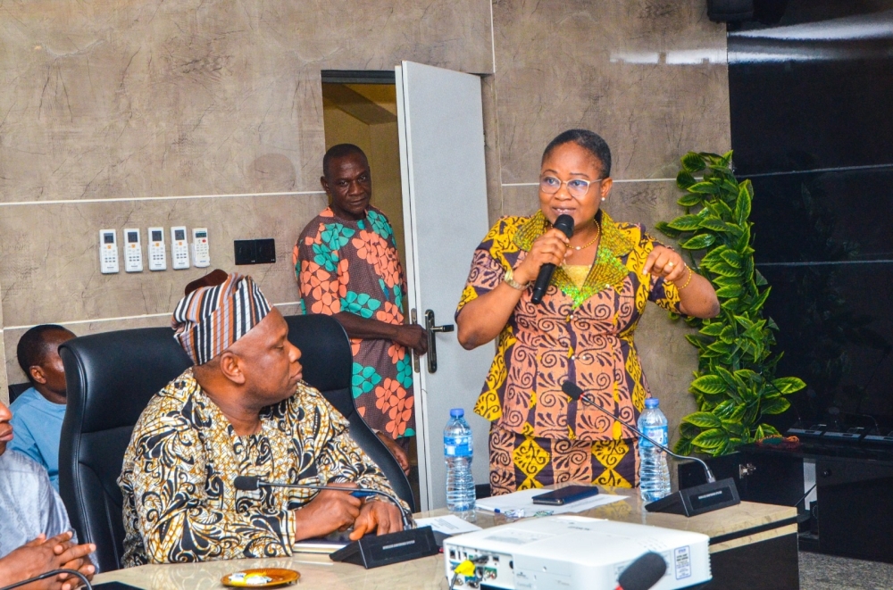 Permanent Secretary, FMHUD, Dr Marcus Ogunbiyi   at a Sensitisation Workshop on PMS for Directors and Heads of Unit,Thursday,  March 28th,2024