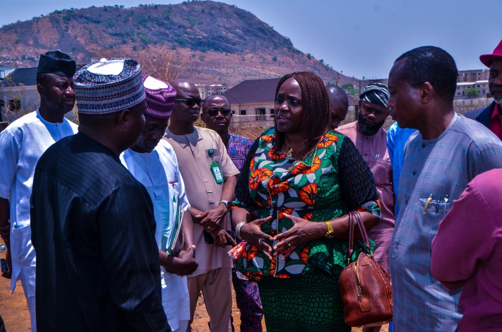 The Permanent Secretary, Federal Ministry of Housing and Urban Development, Dr. Marcus Ogunbiyi with the directors of the ministry during an inspection tour of the Suleja prototype Housing, Friday,  April 5th, 2024