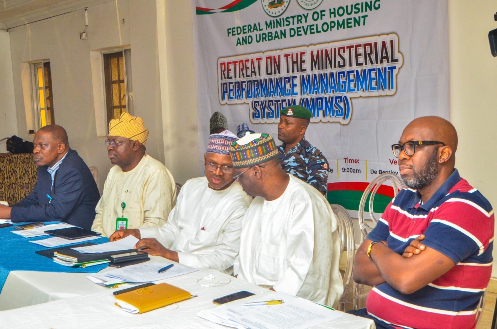 The Permanent Secretary, Federal Ministry of Housing and Urban Development Dr. Marcus O. Ogunbiyi and participants in  a 2-day Retreat on the Ministerial Performance Management System (MPMS), held at De Bentley Hotel, Utako, Abuja on Friday  10th- Saturday 11th, May, 2024