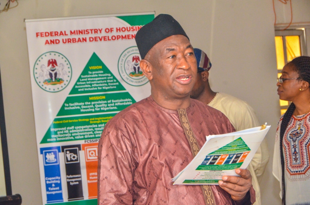 The Permanent Secretary, Federal Ministry of Housing and Urban Development Dr. Marcus O. Ogunbiyi and participants in  a 2-day Retreat on the Ministerial Performance Management System (MPMS), held at De Bentley Hotel, Utako, Abuja on Friday  10th- Saturday 11th, May, 2024