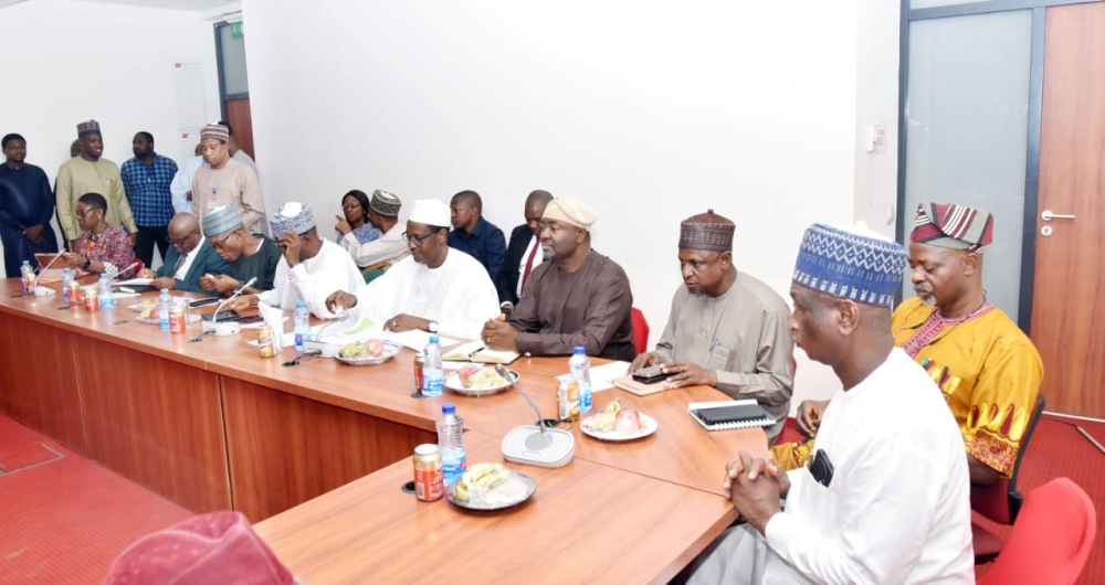 Hon. Minister, Arc. Ahmed Musa Dangiwa, Hon Minister of State, His Excellency Engr. (Dr.) Abdullahi Tijjani Muhammad Gwarzo and management staff of the Ministry with Senate Committee on Lands, Housing and Urban Development on the 17th July, 2024