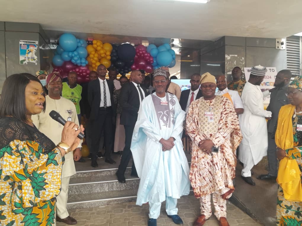 Ocassion of the Celeberation of Year 2024 SERVICOM Customer Service Week, Monday,  October 7th, 2024.  Hon Minister, Arch Ahmed Dangiwa and Permanent Secretary, Dr Marcus Ogunbiyi , Head, Reform Coordination & Service Improvement in a group photograph with Servicom Ambassadors in the Ministry.