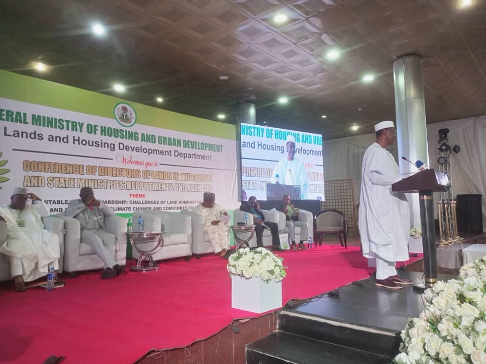 Hon. Minister of Housing and Urban Development, Arch. Ahmed Musa Dangiwa Delivering his keynote address at the Conference of Directors of Land in the Federal and State Ministries Departments and Agencies. Wednesday 23rd October, 2024