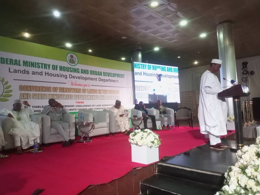 Hon. Minister of Housing and Urban Development, Arch. Ahmed Musa Dangiwa Delivering his keynote address at the Conference of Directors of Land in the Federal and State Ministries Departments and Agencies. Wednesday 23rd October, 2024