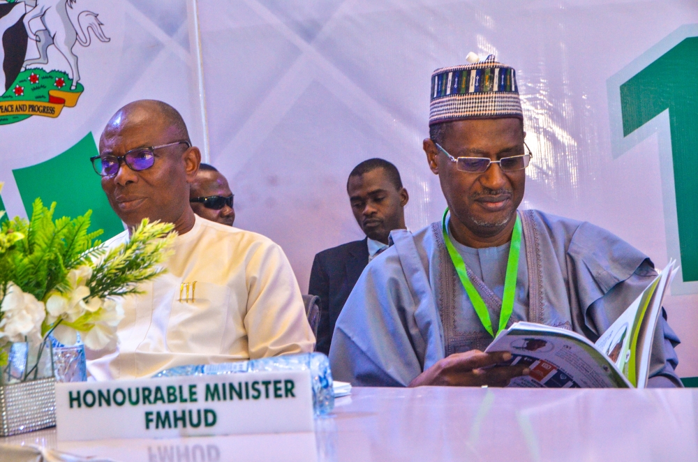 The Executive Governor of Gombe State, Ahjaji Muhammad Inuwa Yahaya, CON, the Hon. Minister of Housing and Urban Development, Arc. Ahmed Musa Dangiwa, FNIA, FICB, the Hon. Minister of State, Rt Hon. Yusuf Abdullahi Ata, Commissioners from the States and other dignitaries at the National Council Meeting of the Honourable Minister and Commissioners holding in Gombe, Gombe State on the 14th November, 2024