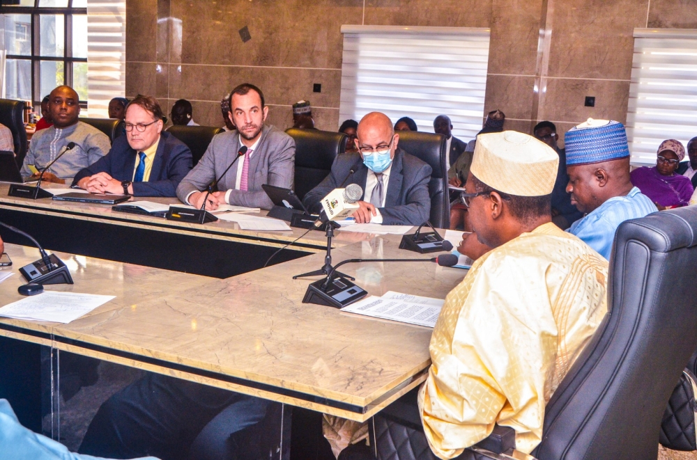 PHOTO SPEAK: Hon. Minister of Housing and Urban Development Arch. Ahmed Musa Dangiwa ; Permanent Secretary, FMHUD, Dr. Marcus Ogunbiyi and Directors in the Ministry, Meeting with Technical Mission from the World Bank on Land Titling Registration. and Cadstre. Monday 18th November, 2024