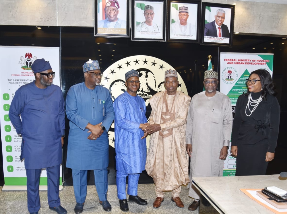 Hon Minister of State, Yusuf Abdullahi Ata and Permanent Secretary,  Dr Shuaib Belgore received briefings on the activities of Federal Mortgage Bank of Nigeria, presented by the MD , Shehu Usman Osidi, Tuesday,  28th January,  2025