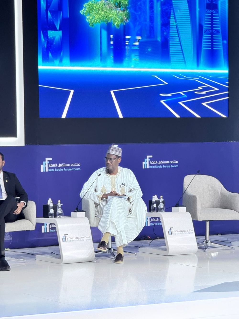 Pictures from Day 1 of the Real Estate Future Forum taking place at Kingdom Tower, Riyadh Saudi Arabia. The Minister is accompanied by Director PRS, Director PBHD and Aides.