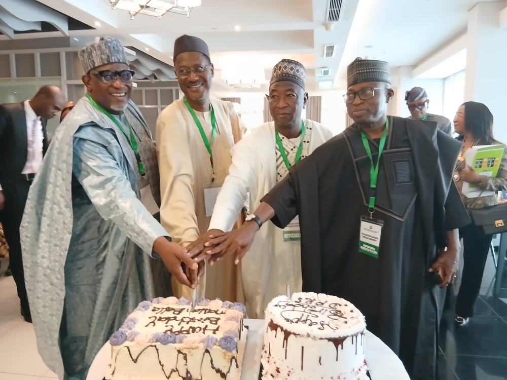 Birthday celebration moment for the Director PRS, Muhammad Bala Saulawa @ Radisson Blu Hotel, Thursday,  20th February,  2025 Hon Minister, Minister of State and Permanent Secretary with the celebrant