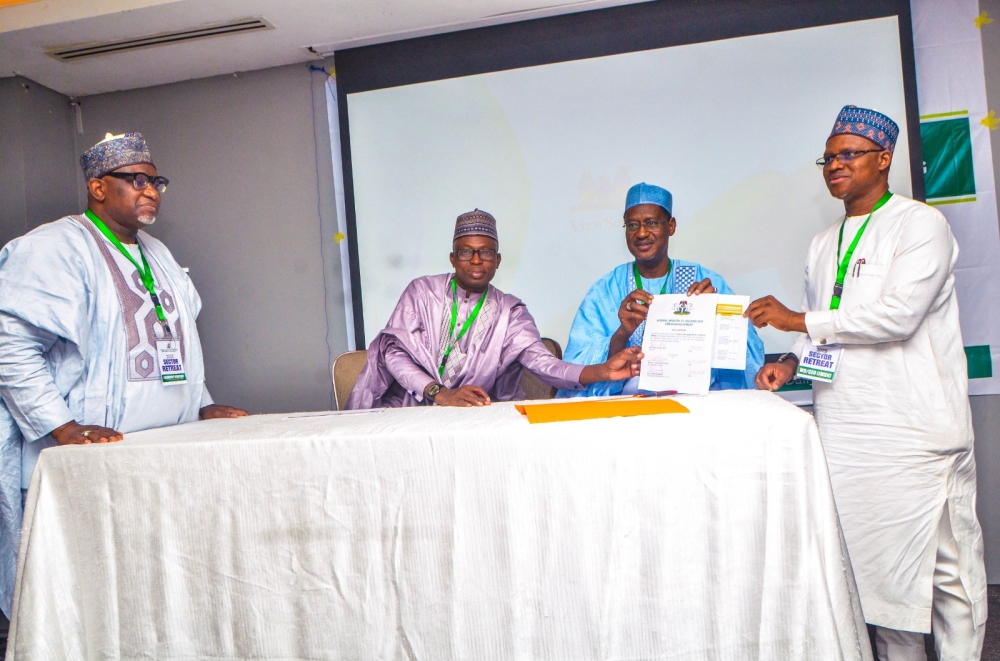 Hon Minister of Housing and Urban Development, Arc. Ahmed Musa Dangiwa signed Performance Contract with the heads of the Housing Agencies; FHA, FMBN and Surveyor General of Federation, @ Radisson Blu Hotel,, Ikeja, Lagos, Wednesday  19th, February,  2025