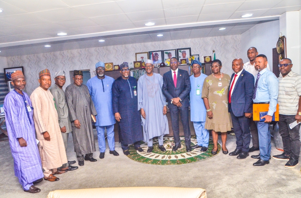PHOTO SPEAK: (Middle)  Honourable Minister of Housing and Urban Development, Arc. Ahmed Musa Dangiwa; (Left) Permanent Secretary, Federal Ministry of Housing and Urban Development, Dr. Shuaib M.L Belgore; (Right) The Executive Chairman of Economic Financial Crime Commission, Olanipekun Olukayode; during an oversight visits to the Ministry of Housing and Urban Development. Tuesday 20th May, 2025