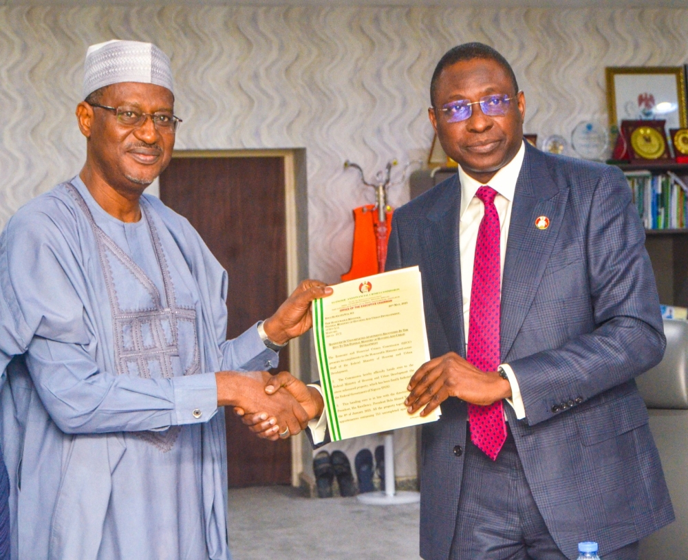PHOTO SPEAK: (Middle)  Honourable Minister of Housing and Urban Development, Arc. Ahmed Musa Dangiwa; (Left) Permanent Secretary, Federal Ministry of Housing and Urban Development, Dr. Shuaib M.L Belgore; (Right) The Executive Chairman of Economic Financial Crime Commission, Olanipekun Olukayode; during an oversight visits to the Ministry of Housing and Urban Development. Tuesday 20th May, 2025