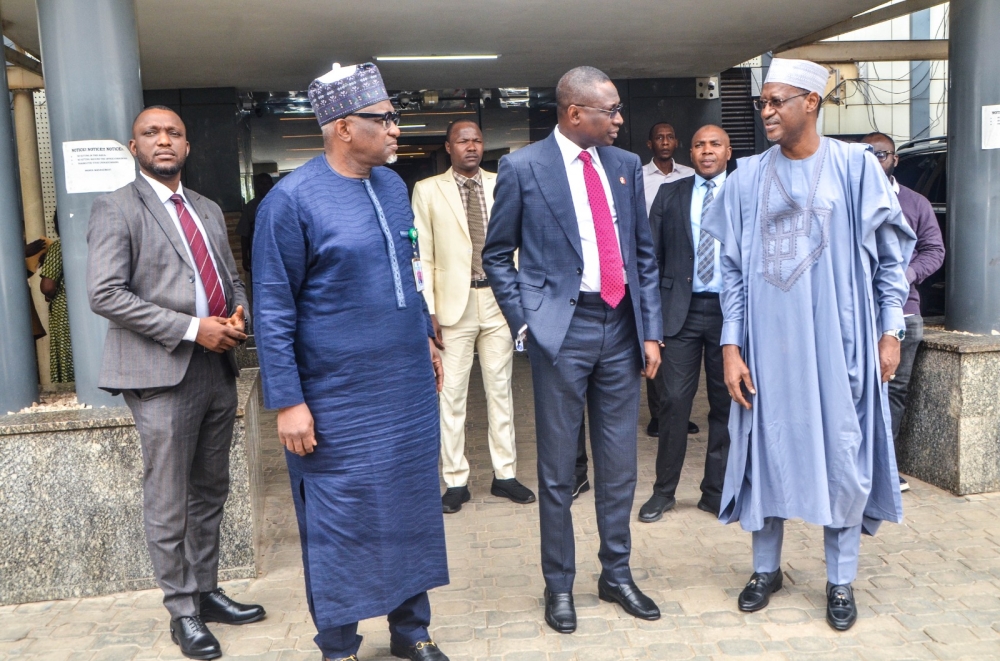 PHOTO SPEAK: (Middle)  Honourable Minister of Housing and Urban Development, Arc. Ahmed Musa Dangiwa; (Left) Permanent Secretary, Federal Ministry of Housing and Urban Development, Dr. Shuaib M.L Belgore; (Right) The Executive Chairman of Economic Financial Crime Commission, Olanipekun Olukayode; during an oversight visits to the Ministry of Housing and Urban Development. Tuesday 20th May, 2025