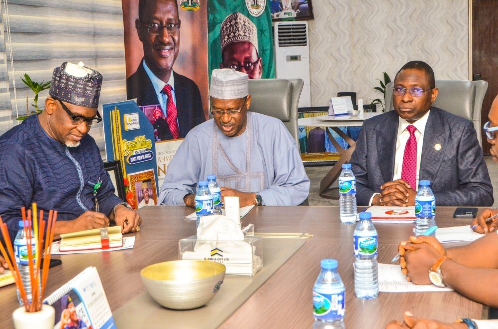 PHOTO SPEAK: (Middle)  Honourable Minister of Housing and Urban Development, Arc. Ahmed Musa Dangiwa; (Left) Permanent Secretary, Federal Ministry of Housing and Urban Development, Dr. Shuaib M.L Belgore; (Right) The Executive Chairman of Economic Financial Crime Commission, Olanipekun Olukayode; during an oversight visits to the Ministry of Housing and Urban Development. Tuesday 20th May, 2025