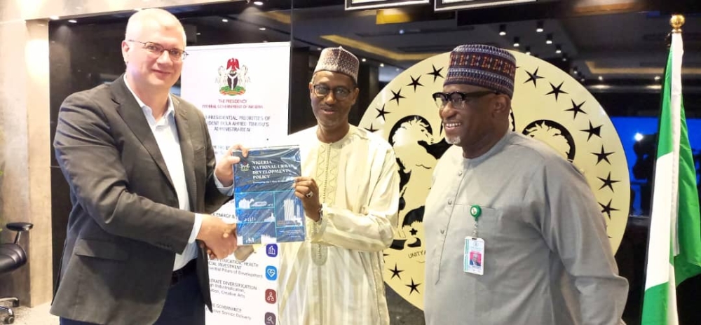 Honouable Minister of Housing and Urban Development, Arc. Ahmed Musa Dangiwa's  meeting with the Regional Representative  UN Habitat at the Ministry's Conference Room in Abuja, Wednesday,  4th June, 2025