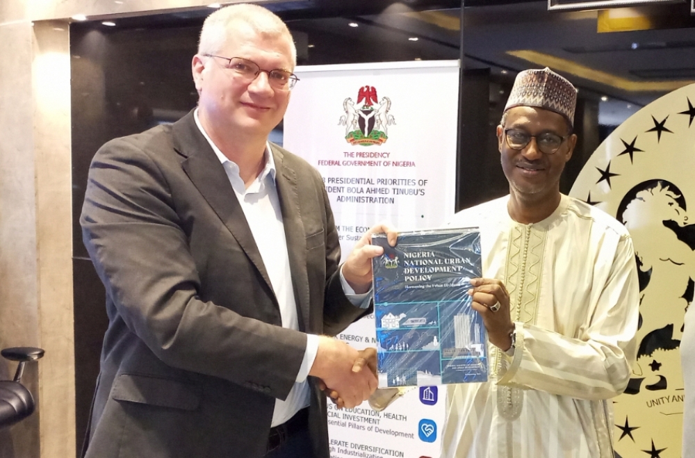 Honouable Minister of Housing and Urban Development, Arc. Ahmed Musa Dangiwa's  meeting with the Regional Representative  UN Habitat at the Ministry's Conference Room in Abuja, Wednesday,  4th June, 2025