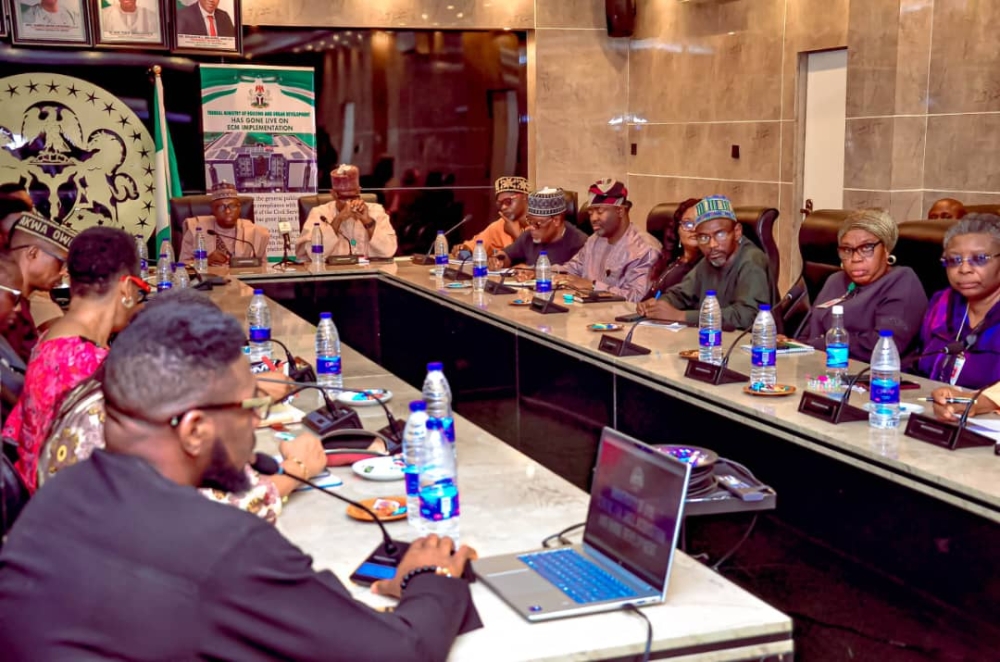 Hon Minister of State,  Rt Hon Abdullahi Ata and Permanent Secretary, Dr Shuaib Belgore in a meeting with the delegation from the University of Uyo, Center for Skills Acquistion and Rural Development at the Conference room of the Ministry,  Mabushi,  Abuja
