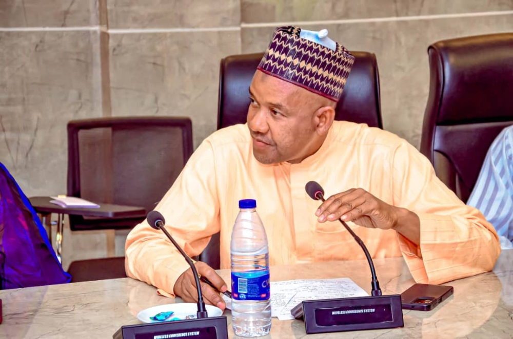 Hon Minister of State,  Rt Hon Abdullahi Ata and Permanent Secretary, Dr Shuaib Belgore in a meeting with the delegation from the University of Uyo, Center for Skills Acquistion and Rural Development at the Conference room of the Ministry,  Mabushi,  Abuja