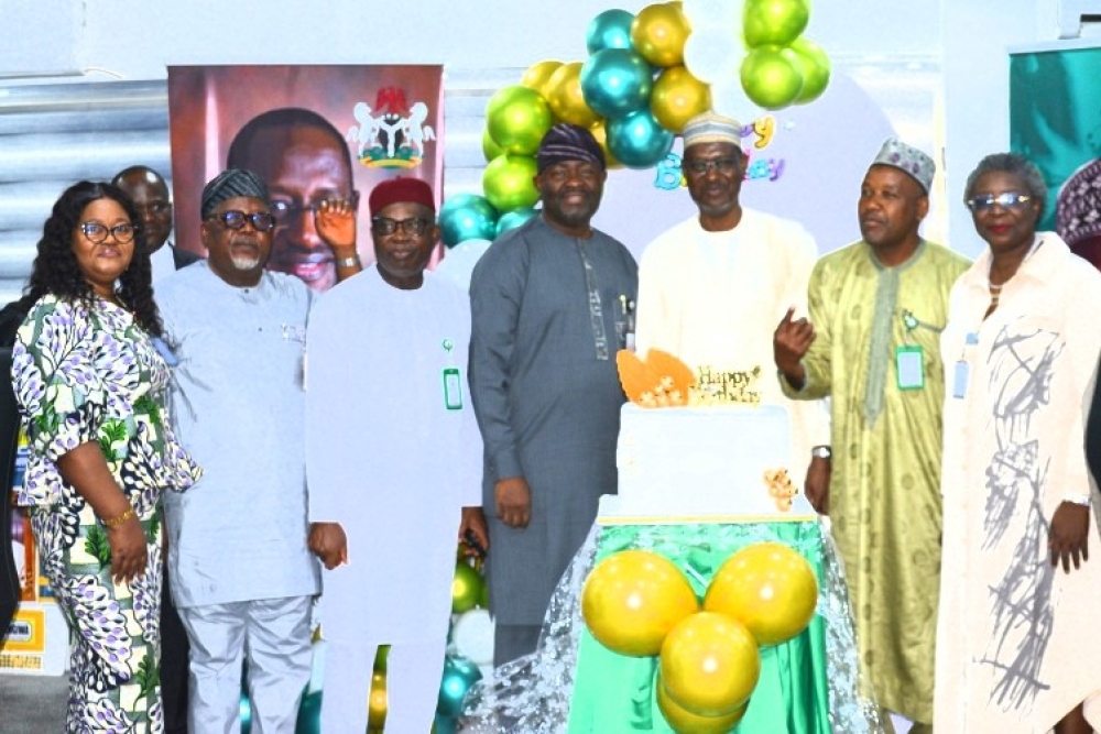 Occassion of the 63rd Birthday Celebration of Hon Minister,  FMHUD,  Arc Ahmed Musa Dangiwa,  FNIA,  FCIB with the management staff of the Ministry led by the Permanent Secretary,  Dr Shuaib Belgore,  Tuesday,  January 10th, 2026 in his Office @ Mabushi, Abuja, FCT